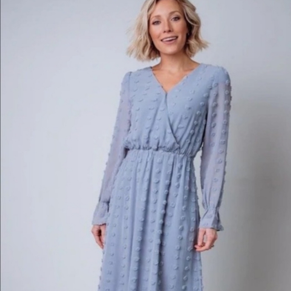 Baltic Born Paisley Dot Powder Blue Midi Dress NWT XL